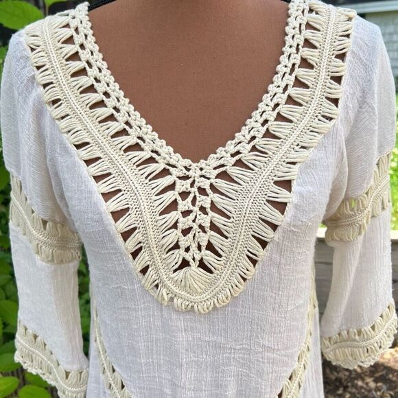 Active USA Boho Crochet Peasant Top Ibiza Festival Beach Cover Up, S/M - Picture 4 of 11